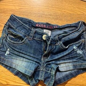 Distressed Hydraulic blue jean shorts, size 3/4.